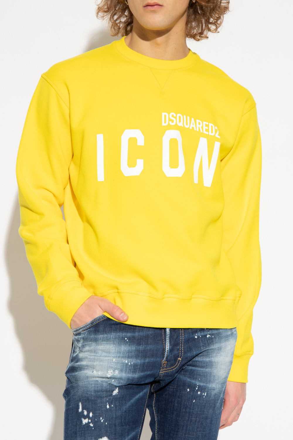 Yellow Sweatshirt with logo Dsquared2 Noak suit jacket in blue texture fabric SchaferandweinerShops Canada